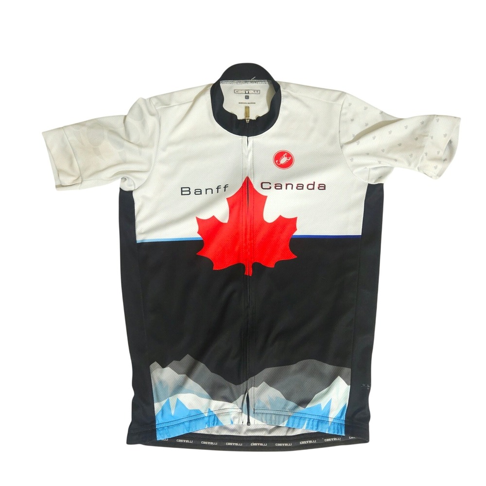 Castelli Banff Canada Cycling Jersey Mens Large White Black Maple Leaf Mountain